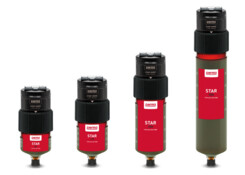 Four perma STAR VARIO automatic lubricators shown in different sizes, each fitted with a long-range drive unit.