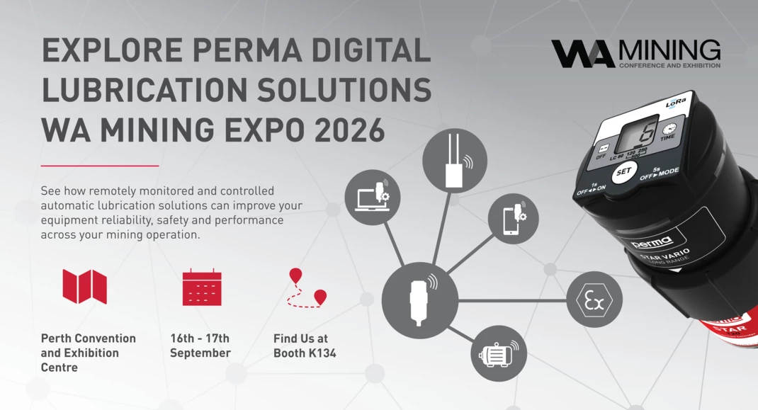 perma australia exhibition banner promoting digital lubrication solutions at WA mining Expo 2026