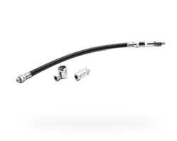 Hose with rotary joint, slide and hydraulic coupling for grease gun