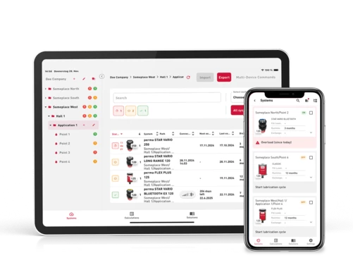 perma CONNECT showing the status of all connected automatic lubrication systems