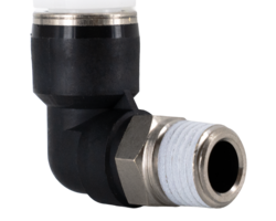 Tube connector 90° R1/4 Male for tube oØ 3/8" (Nickel-Plated/Plastic)<br /> 
