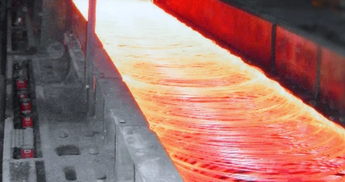molten metal flowing through a channel