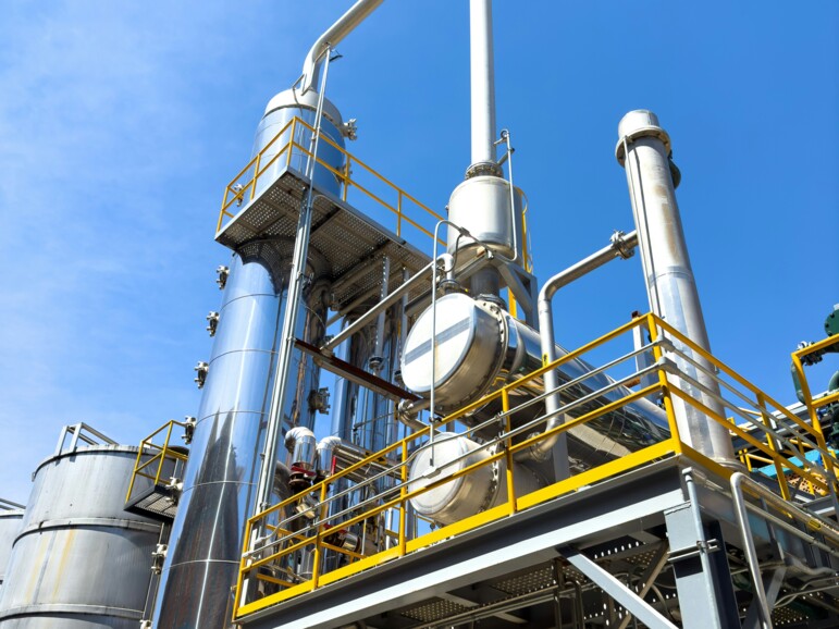 Industrial processing facility illustrating a hazardous site where long‑range drive lubricators can be connected, suitable for use in explosive atmospheres with Ex certification for Zone 2 and Zone 22.